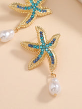 Load image into Gallery viewer, Rhinestone Starfish Faux Pearl Drop Earrings