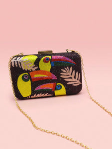 Toucan Rhinestone Inlaid Chain Strap Clutch