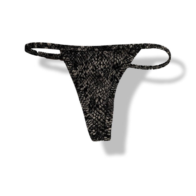 Bottoms #1 Thin Fixed String Thong- Gray Snake Safari Collection